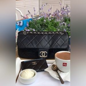 Authentic Chanel Medium Flap Lambskin Rabbit fur-lined Silver Hardware